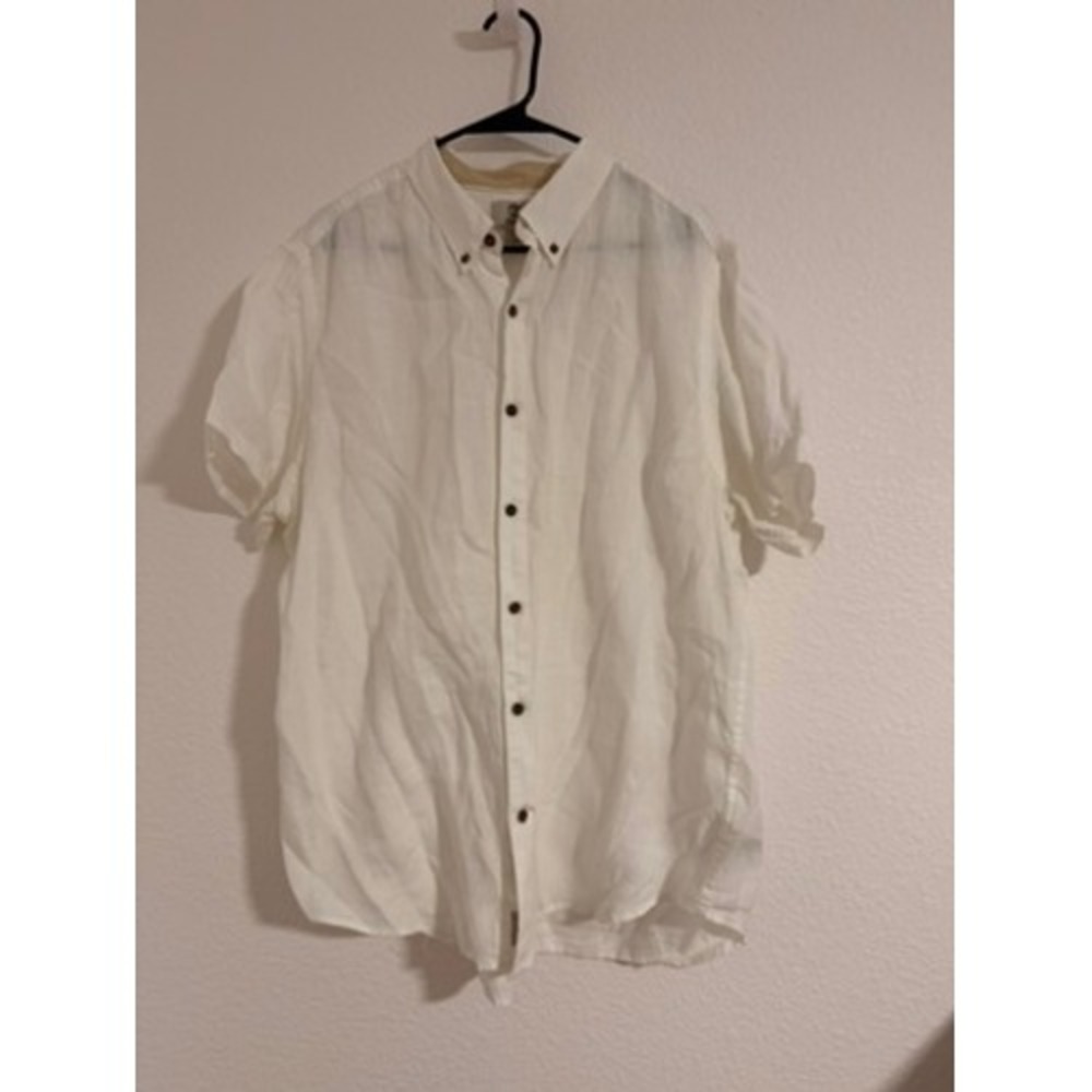 Timberland Earthkeepers Mens XL Slim Fit White 100% Linen Button Down Shirt